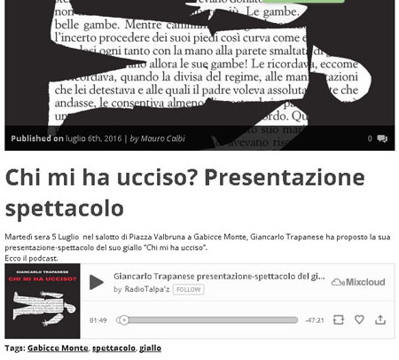 Intervista Giancarlo Trapanese Radio Talpa'z presentazione libro Chi mi ha ucciso a Gabicce Monte