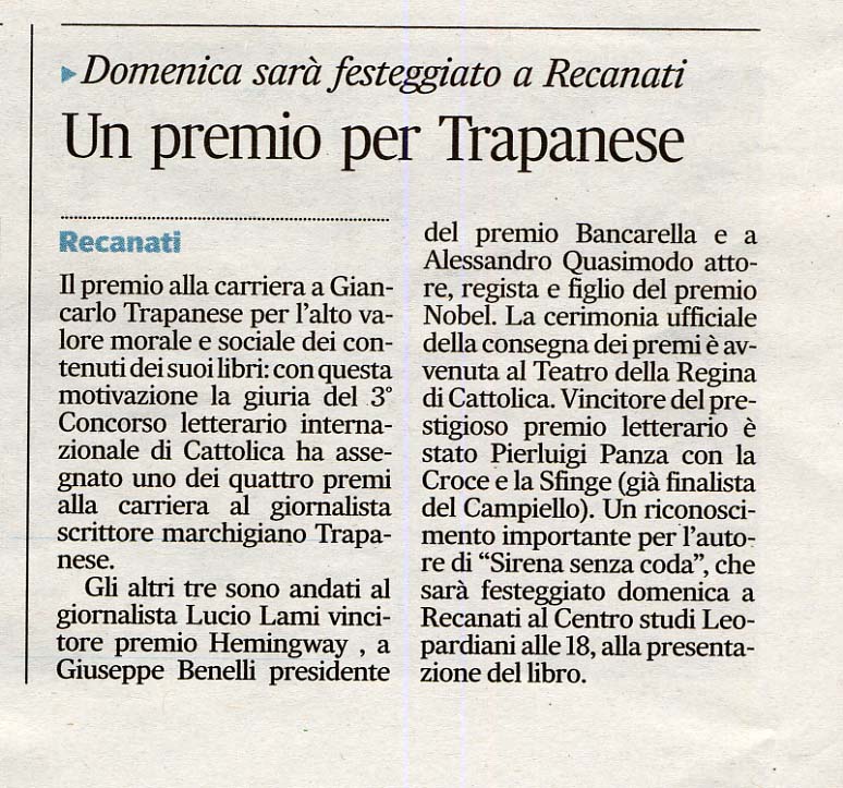 Un premio per Giancarlo Trapanese