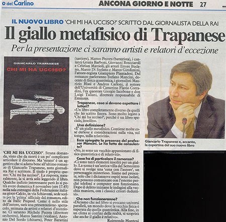 Recensione di Raimondo Montesi sul Resto del Carlino - Giancarlo Trapanese - Chi mi ha ucciso?