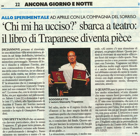 Il Resto del Carlino - Ancona giorno e notte - Chi mi ha ucciso? al teatro Sperimentale di Ancona