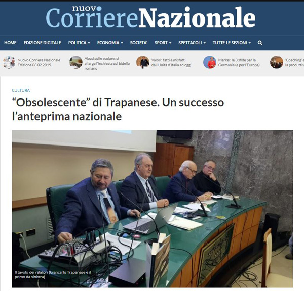 Nuovo Corriere Nazionale - Presentazione suggestiva per un romanzo di grande interesse Obsolescente